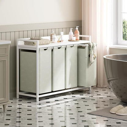Laundry Hamper with Shelf, Laundry Basket 4 Section, Laundry Sorter with - Image 6