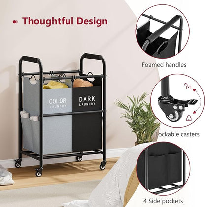 Tajsoon 2 Bag Laundry Sorter Cart, Laundry Hamper Sorter Basket - Image 5