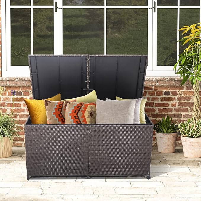 RELAX4LIFE 175-Gallon Outdoor Storage Box, Wicker Rattan Outside Storage - Image 2