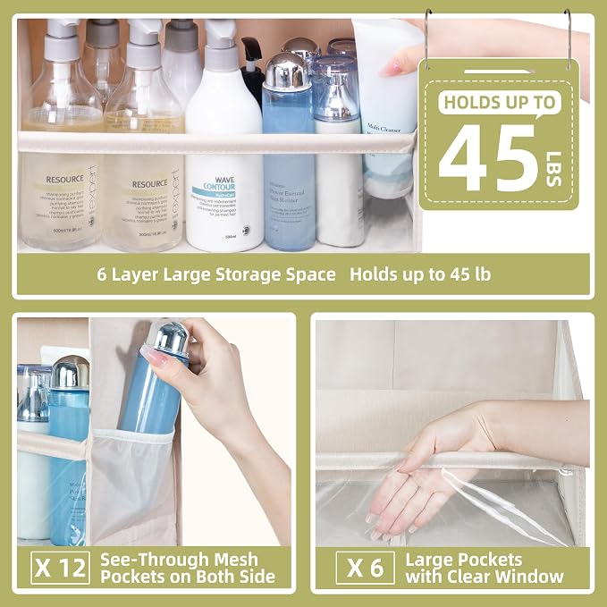 Over Door Organizer with 6 Extra Large Pockets 12 Side Pockets, Sturdy Closet - Image 3