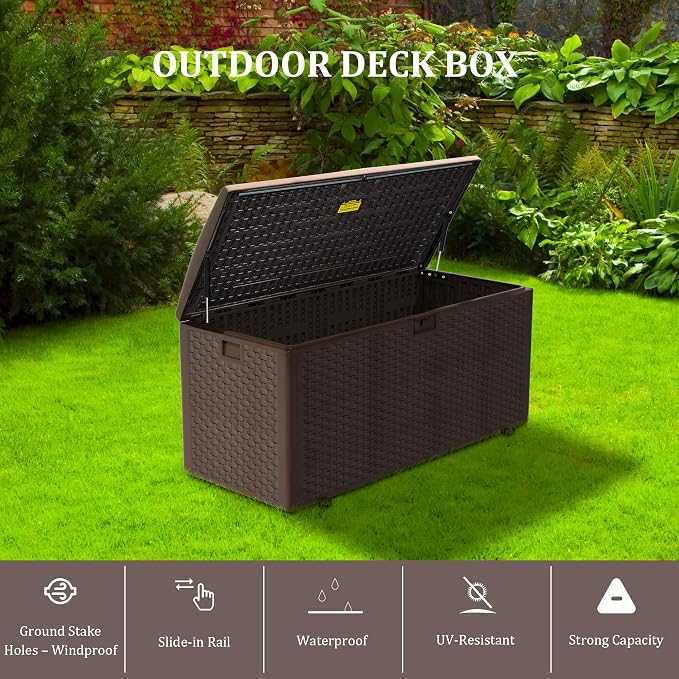 180 Gallon Pro Outdoor Storage Box Waterproof Lockable Resin Deck Box Large - Image 4