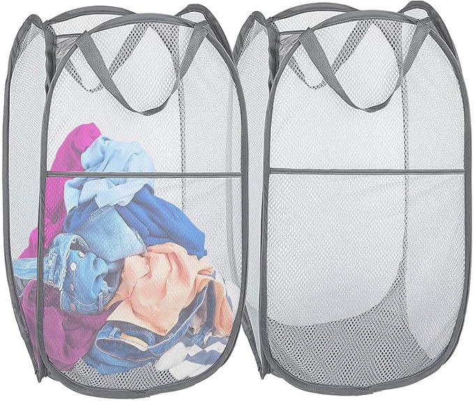 2 Pack Pop Up Laundry Hamper, Collapsible Laundry Baskets, Foldable Mesh by Aplter