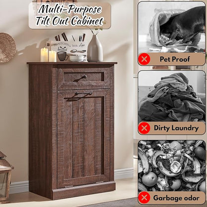 Tilt Out Laundry Hamper Cabinet, 10 Gallon Farmhouse Trash Can Cabinet - Image 4
