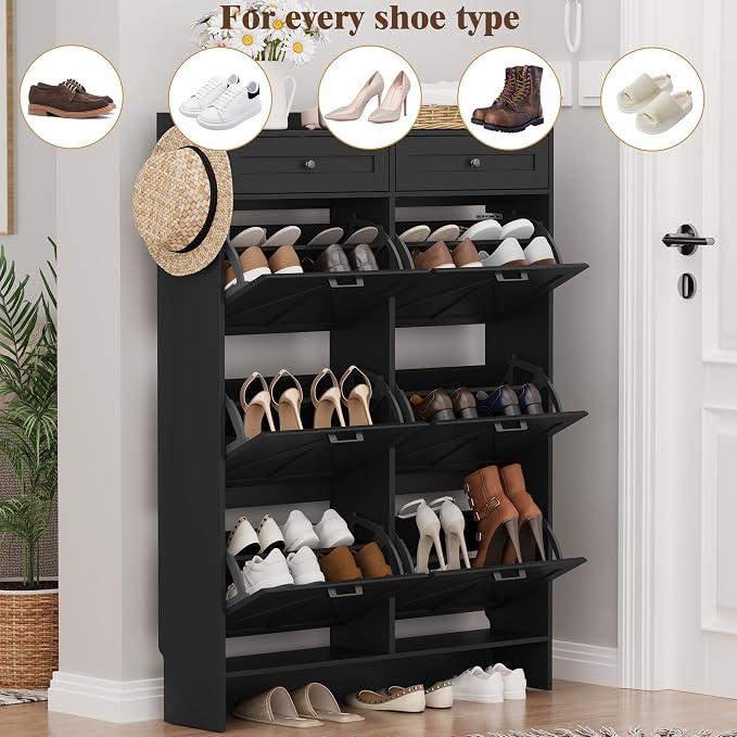 Thacuok Shoe Cabinet with 6 Flip Drawers & 2 Storage Drawers, Rustic Farmhouse - Image 8
