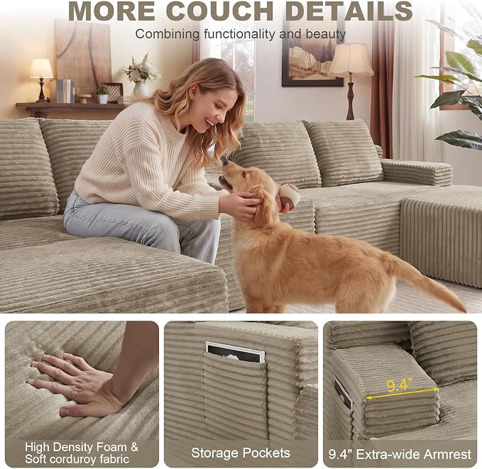 GNIXUU 140.6" Oversized U Shaped Boneless Sectional Couches - Image 6