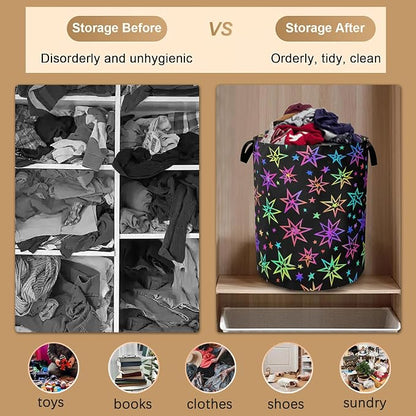 Laundry Hamper, Bright Neon Stars Laundry Basket, Waterproof Oxford Cloth - Image 5