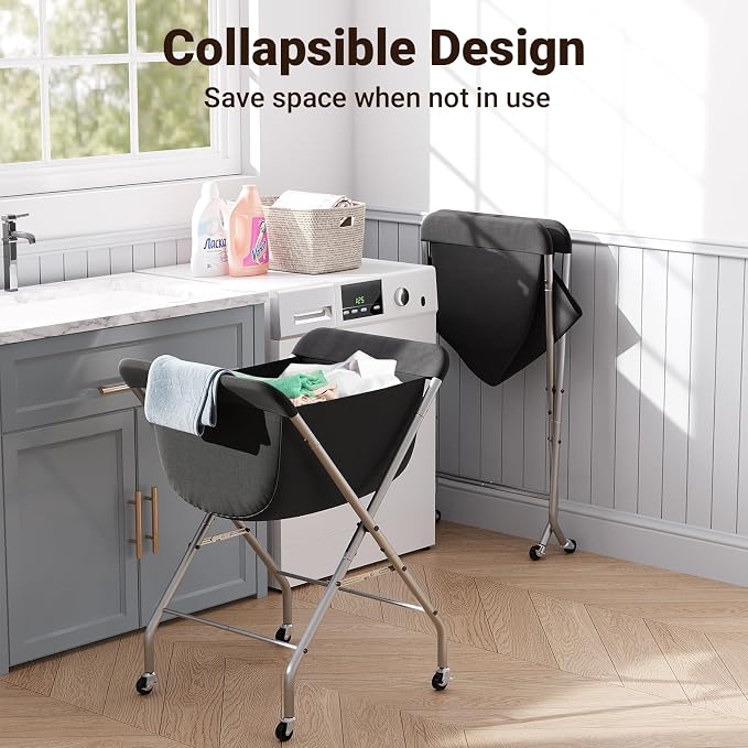 ELYKEN Laundry Basket with Wheels, Collapsible Laundry Hamper, Foldable Design - Image 4