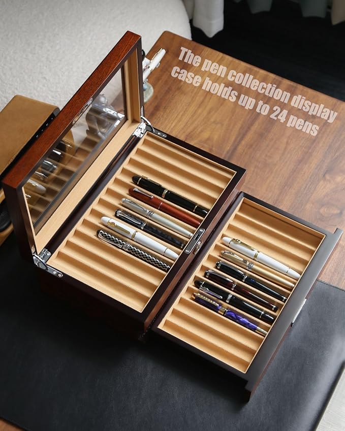 Wood Fountain Pen Case, 24 Slot Storage Organizer - Image 3