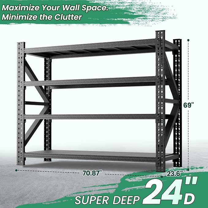 4-Tier Heavy Duty Garage Shelving, Industrial Shelving - Image 3