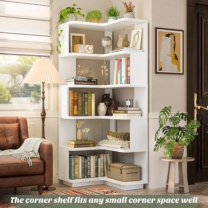 Armocity Corner Book Shelf, 6-Shelf L Shaped Corner Bookshelf - Image 2