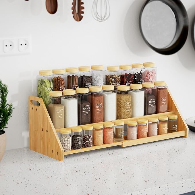 NiHome Cabinet & Countertop Expandable 3-Tier Bamboo Spice Rack - Image 8