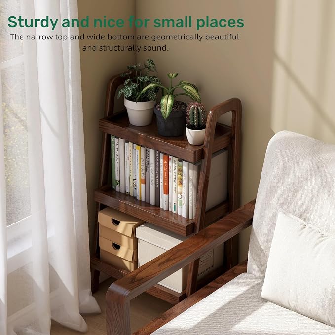 100% Solid Oak 3 Tier Ladder Shelf, Small Bookshelf, Ladder Bookshelf, Bookcase - Image 4