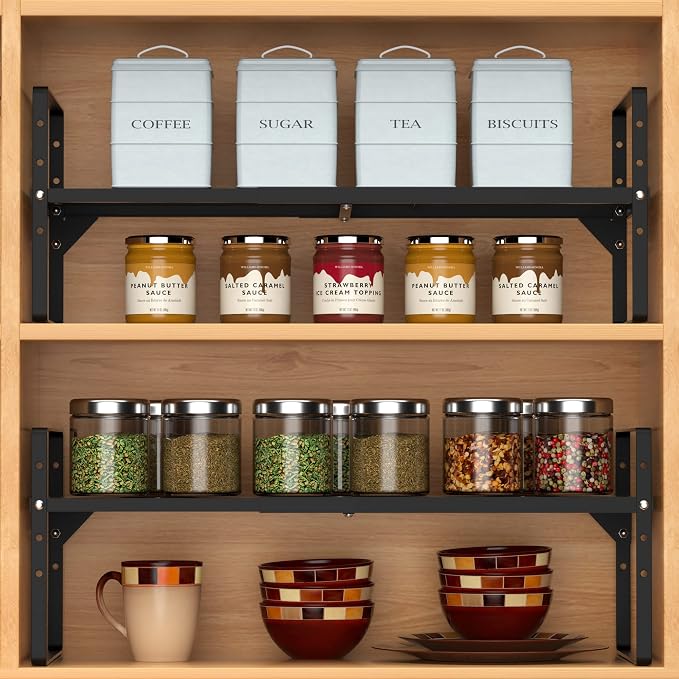 Expandable Counter Shelf, Adjustable Height Spice Rack Metal Mesh Board Shelf - Image 2