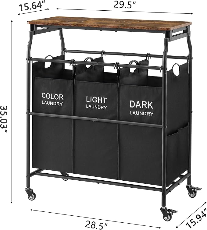 Hoctieon 3 Section Laundry Sorter Cart - Image 8