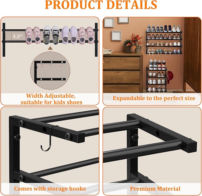 3 Pack Wall Mounted Shoe Rack, 4 Tier Hanging Shoe Rack Holds 48 Pairs - Image 6