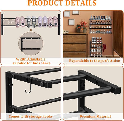 Wall Mounted Shoe Rack, 4 Tier Hanging Shoe Rack Holds 16 Pairs, Space Saving - Image 6