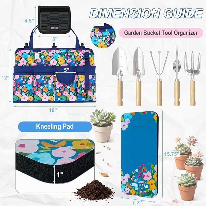 KUNN 5 Gallon Garden Bucket Tool Organizer & Kneeling Pad Set, 18-Pocket Heavy - Image 2