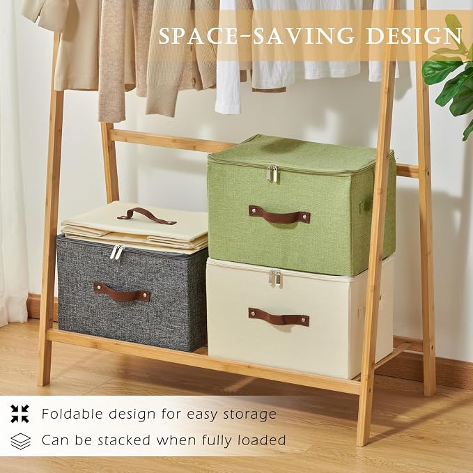 Storage Bins with Zipper Lid Cotton Linen Fabric Lidded Storage Baskets Boxes - Image 4