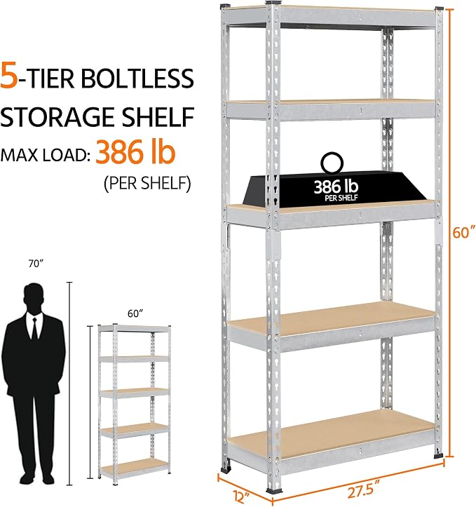 Topeakmart 2 PCS 5-Tier Utility Shelves, Metal Storage Shelves Garage Shelving - Image 3