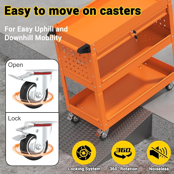 3 Tier Rolling Tool Cart on Wheels, 550 LBS Tool Cart - Image 3