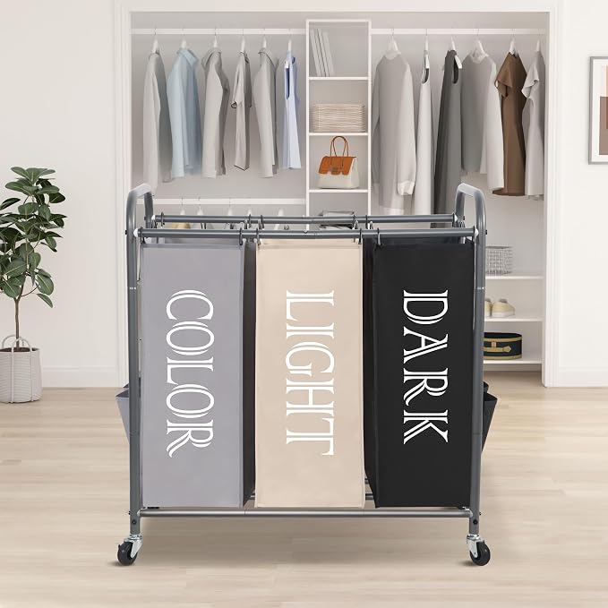 STORAGE MANIAC 3 Section Laundry Sorter, 35.9 Gal Laundry Hamper Cart - Image 7