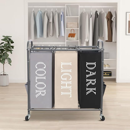 STORAGE MANIAC 3 Section Laundry Sorter, 35.9 Gal Laundry Hamper Cart - Image 7