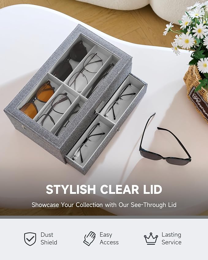 CO-Z Sunglasses Organizer with 12 Slots, Linen Eyeglasses Storage Box - Image 3