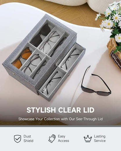 CO-Z Sunglasses Organizer with 12 Slots, Linen Eyeglasses Storage Box - Image 3