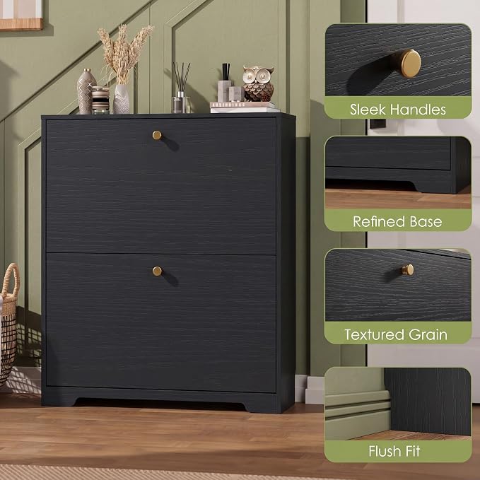 Nicetree Shoe Cabinet with 2 Flip Drawers, Narrow Shoe Organizer Cabinet - Image 6