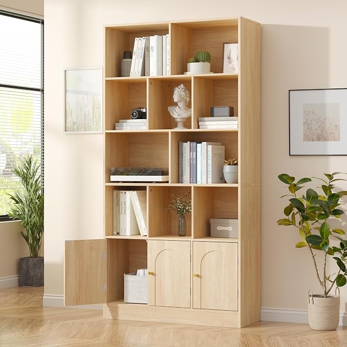 71" Tall Bookshelf with 10 Cubes and 3 Doors, 4-Tier Bookshelf, Open Shelf by Housoul