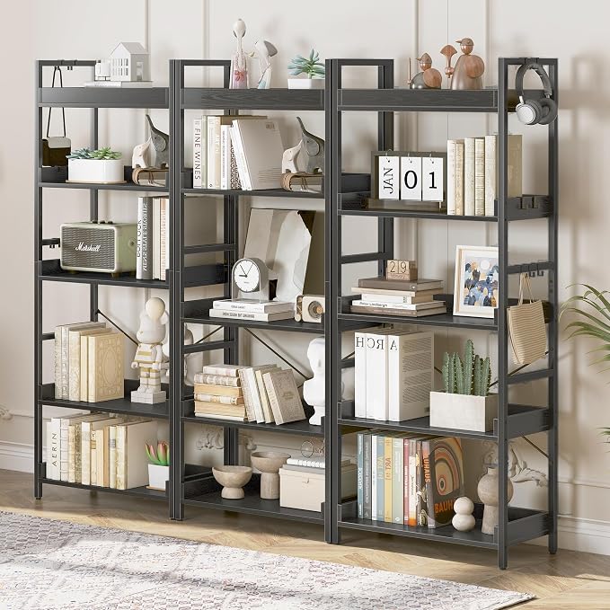 HCHQHS 5 Tier Bookshelf, Adjustable Industrial Bookcase, Vertical Tall Book - Image 2