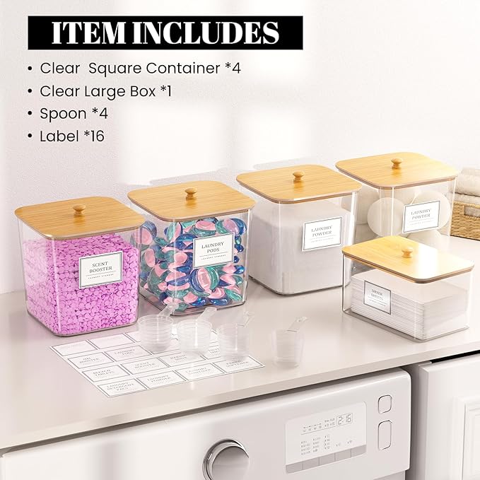 4+1 Pack Laundry Room Organization Containers, Large Laundry Detergent Powder - Image 5