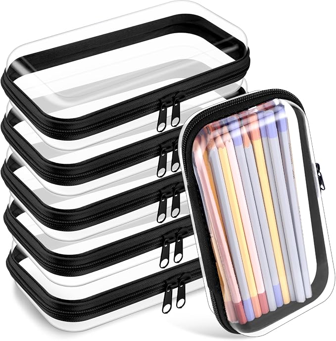 Sanwuta 6 Pcs Clear Hard Zipper Case Hard Plastic Zipper Pouches Transparent by Sanwuta