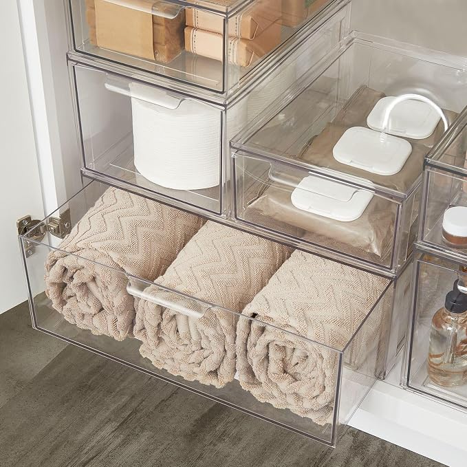 mDesign Plastic Stackable Bathroom Storage Organizer Bin Containers - Image 6