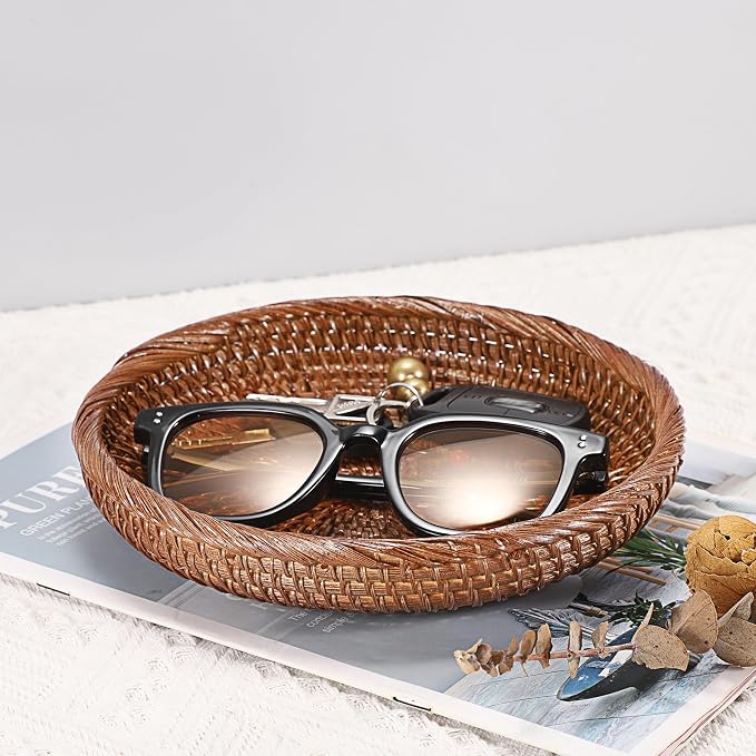 Hipiwe Small Key Basket Bowl for Entryway 7.6" Round Woven Wicker Basket Fruit - Image 3