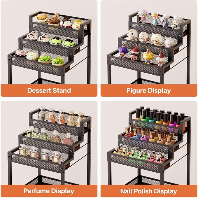 Display Riser Stand Perfume Cologne Organizer, 13in Rolling Makeup Storage Cart - Image 6