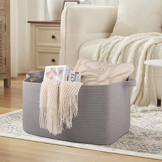 Extra Large Blanket Basket, Rectangle Nursery Blanket Storage - Image 3