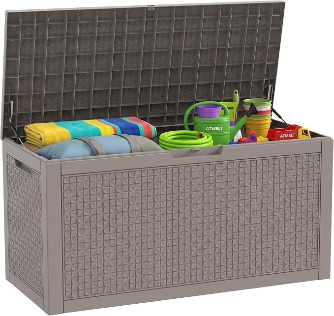 140 Gallon Outdoor Storage Box, Large Resin Deck Box, Waterproof Lockable by ATMELT