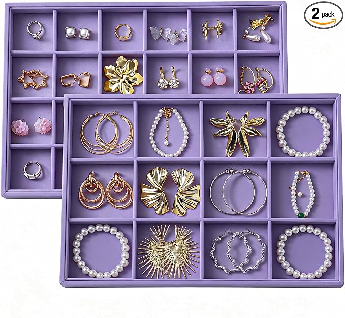 Large Velvet Jewelry Tray 2 Pack Stackable Jewelry Display Drawer Inserts Trays by Unknown