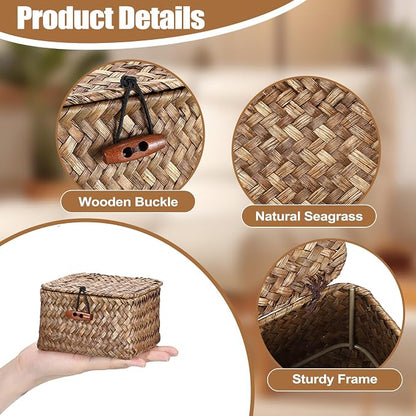 Hipiwe Handwoven Seagrass Basket Bin Small Decorative Shelf Basket Boxes - Image 6