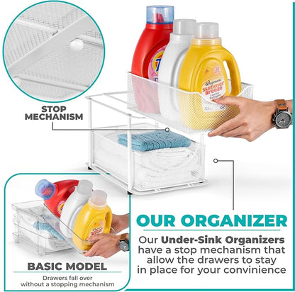 Sorbus 2 Tier Under Sink Bathroom Organizers and Storage, Strong Steel Mesh - Image 4
