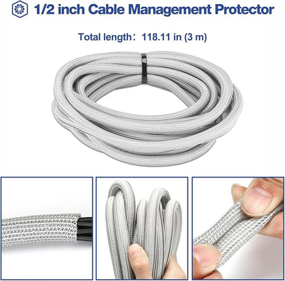 JOTO 10 Feet Cable Management Sleeve -Grey | Cord Organizer System - Image 7