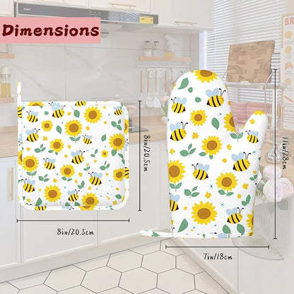 Cute Bee Sunflower Heat-Resistant Silicone Oven Mitts and Pot Holders 4 Piece - Image 2