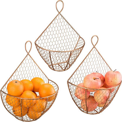 MyGift Set of 3, Farmhouse Copper Metal Wire Mesh Wall Hanging Baskets by MyGiftHome