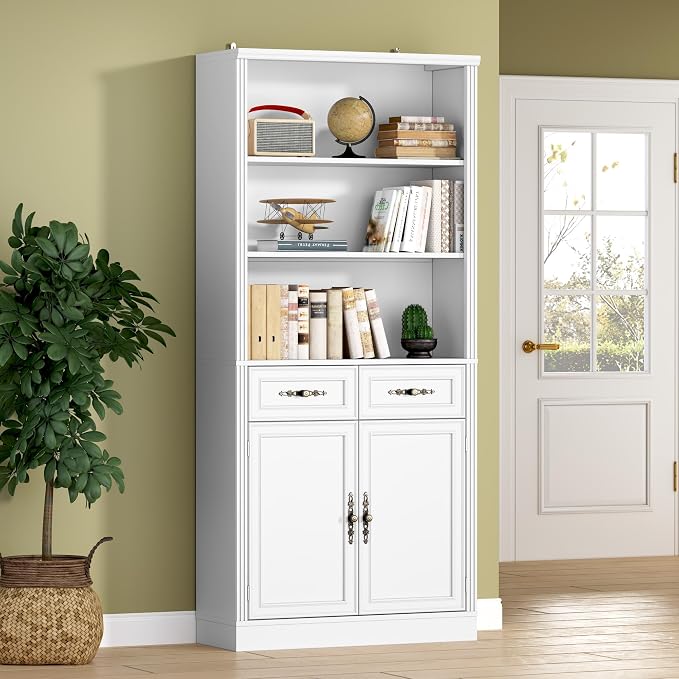 71.4" Tall Bookshelf with Drawers & Cabinet, 5-Tier Floor Standing Bookcase by BORNOON