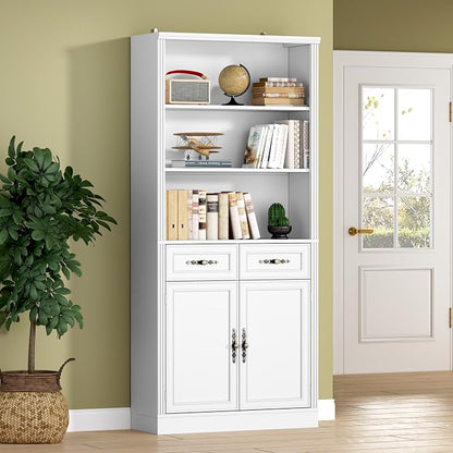 71.4" Tall Bookshelf with Drawers & Cabinet, 5-Tier Floor Standing Bookcase by BORNOON
