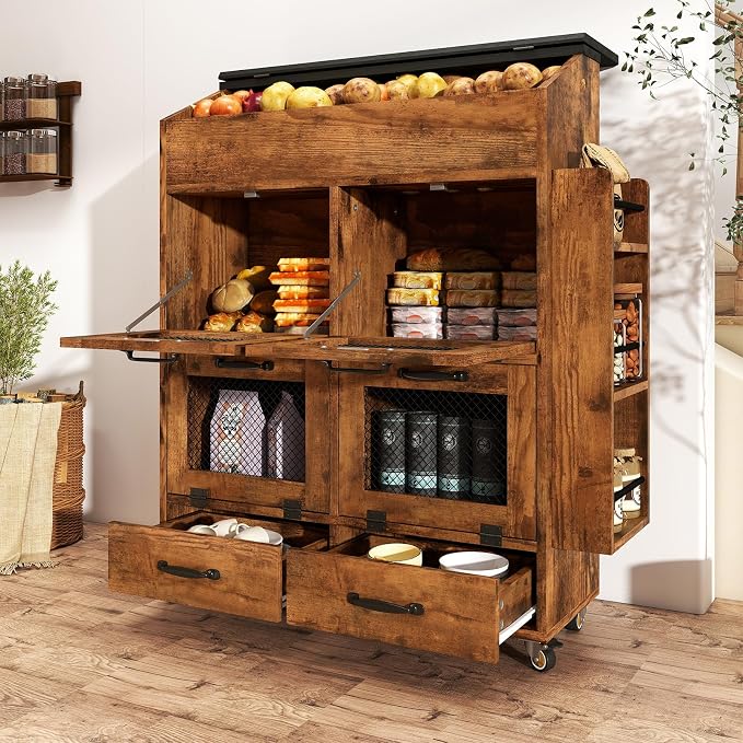Verano Garden 31.5" Large Potato and Onion Storage Bin on Wheels, Bread Box | - Image 8
