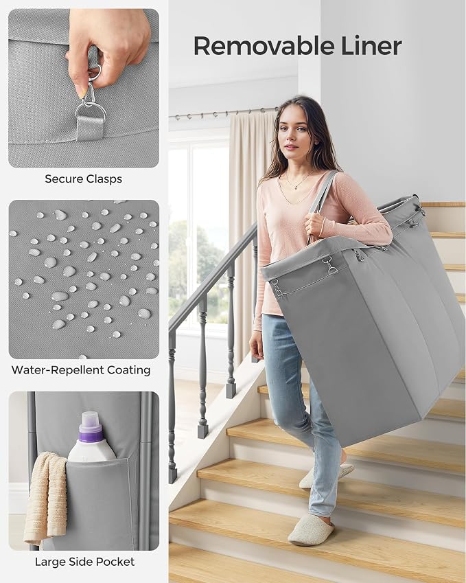 SONGMICS Laundry Basket with Wheels, 3-Section Rolling Laundry Hamper, 52.8 - Image 4