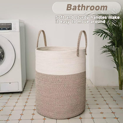 Large Woven Laundry Basket Hamper, 60L Cotton Rope Storage Bin - Image 5
