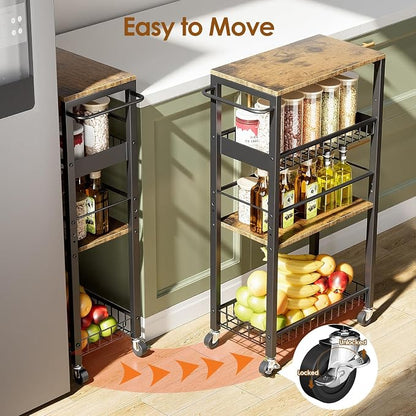 Slim Rolling Storage Cart, 4 Tier Narrow Storage Cart, 9.1in | Metal Kitchen - Image 3